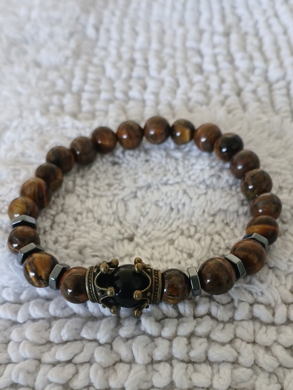 Men's Brown Tiger Eye Beaded Bracelet with Black Accent